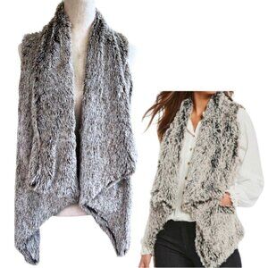 DEMOCRACY Faux Fur Shag Silver Grey High Low Open Vest Size S